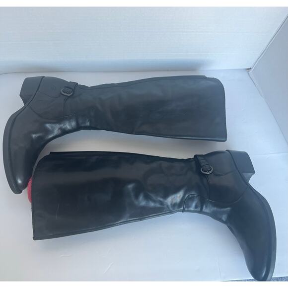 Born Helen Black Leather Knee High Zip Closure Round Toe Stacked Heel Boots 7 - Picture 5 of 15